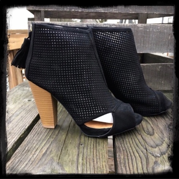 Qupid Shoes - Black Suede Perforated Bootie! NEW!